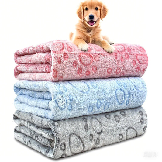 fachgo | 1pcs Ultra-Soft Paw Print Dog Blankets - Machine Washable, Cozy Pet Pillow Pads for Indoor & Outdoor Use - Ideal for Small to La