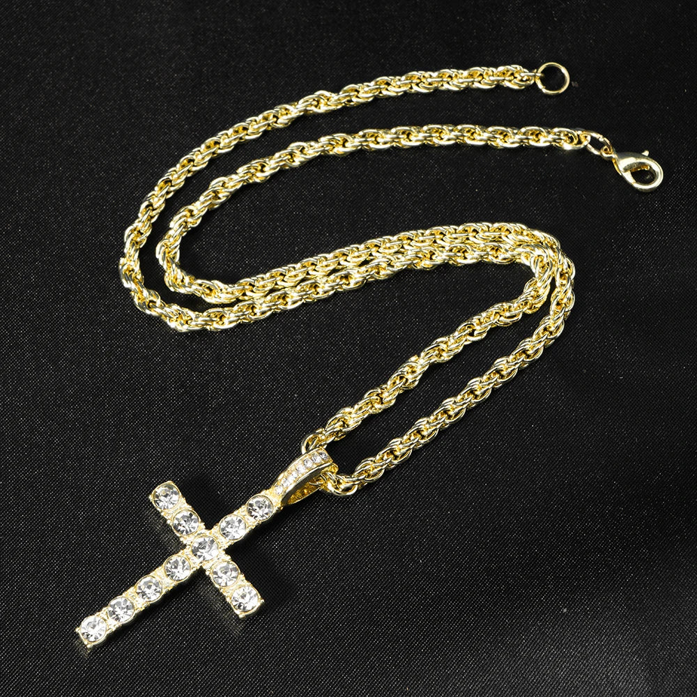 fachgo | Hip Hop Iced Out Cross Pendant Necklace Strap 4mm Zircon Tennis Chain Men Women Sparkling Necklace Punk Jewelry Fashion Gift