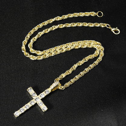 fachgo | Hip Hop Iced Out Cross Pendant Necklace Strap 4mm Zircon Tennis Chain Men Women Sparkling Necklace Punk Jewelry Fashion Gift