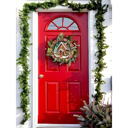 fachgo | Christmas Wooden Decorations2DRelief Snow House Gingerbread Man Candy Garland Sign For Courtyard Balcony Door Outdoor Home Decor