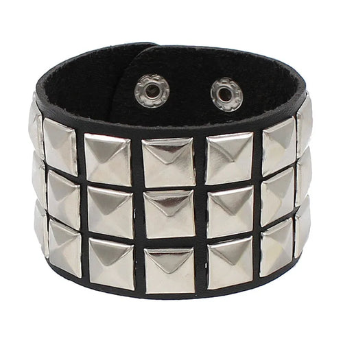 fachgo | 2024 Pu Leather Studded Bracelet Choker Punk Spike Rivets Cuff Black