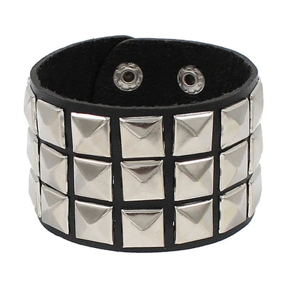 fachgo | 2024 Pu Leather Studded Bracelet Choker Punk Spike Rivets Cuff Black