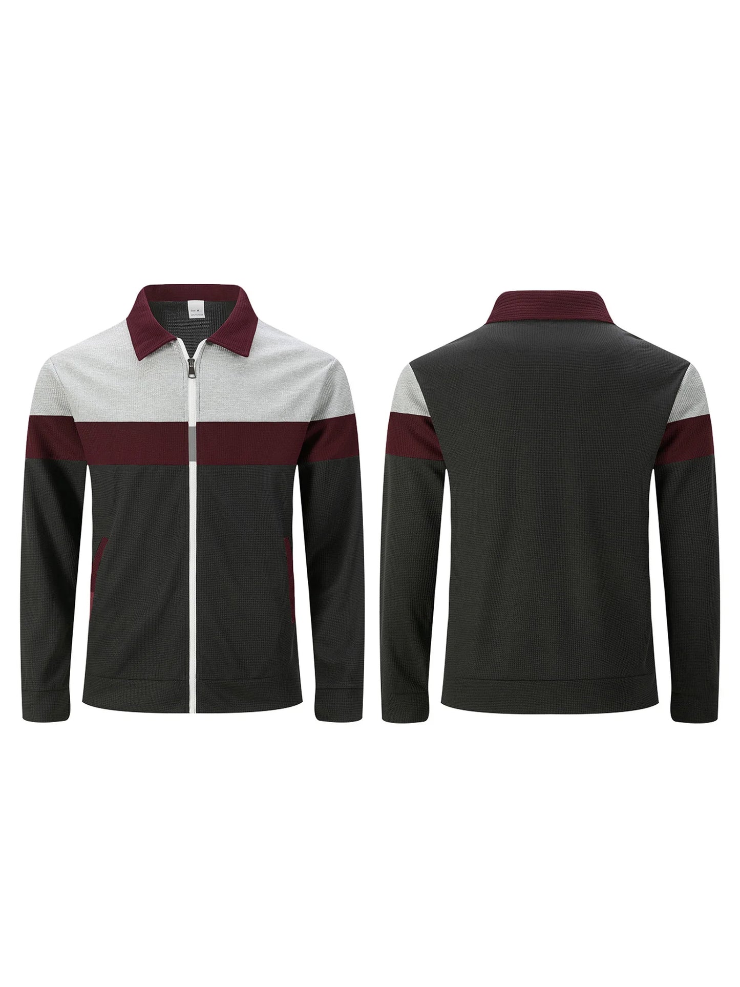 fachgo | Men s Casual Lapel Collar Zip Up Jacket with Patchwork Design Pockets and Stylish Outerwear for Fall Fashion