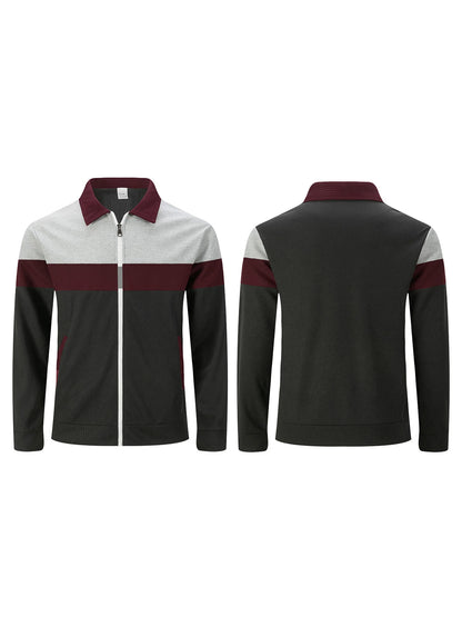fachgo | Men s Casual Lapel Collar Zip Up Jacket with Patchwork Design Pockets and Stylish Outerwear for Fall Fashion