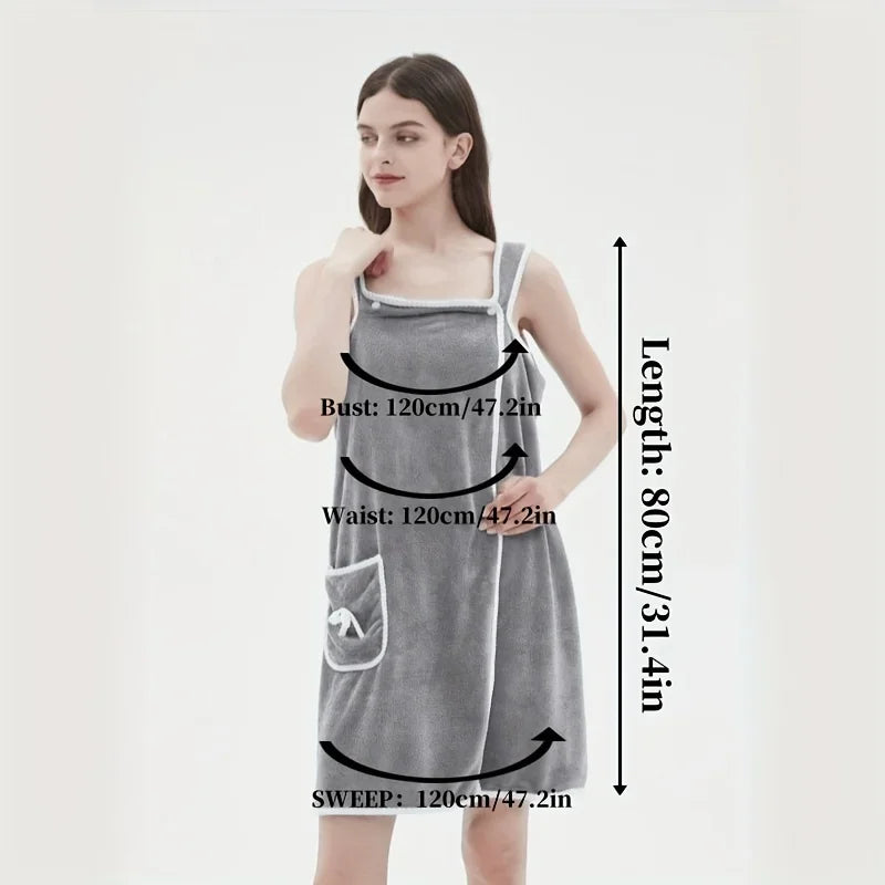 fachgo | Bath Towel Household Women Wearable Wrap Adults Absorb Water Polyester Dry Hair Skirt Long Style Bathroom Washable Bathrobe