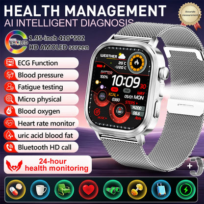 fachgo | New Accurate Blood Pressure Smart Watch Uric Acid ECG+PPG Blood Oxygen Body Analysis Body Fat LED Flashlight smart watches 2025