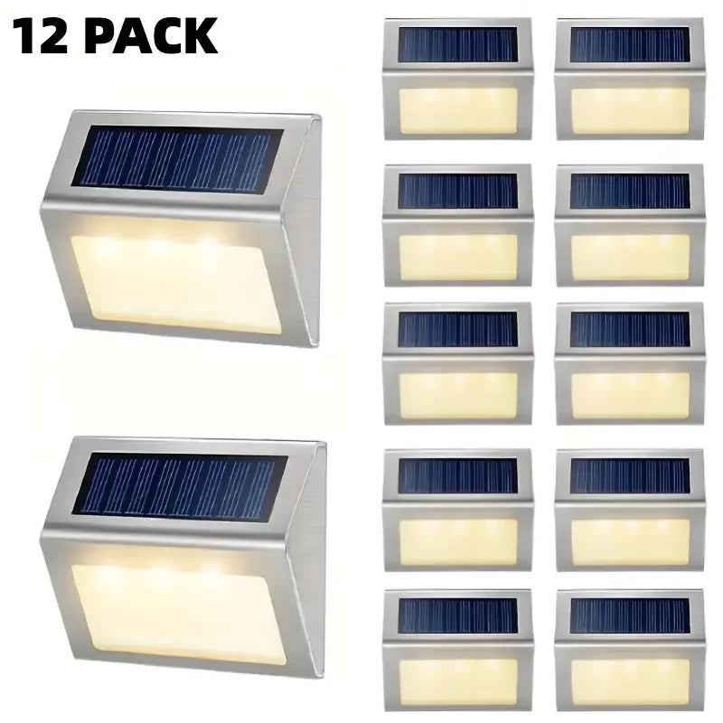 fachgo | 1-12Pack Solar Powered LED Deck Lights LED Solar Lamp Outdoor Stair Lights Stainless Steel for Garden Backyard Patio Wall Fence