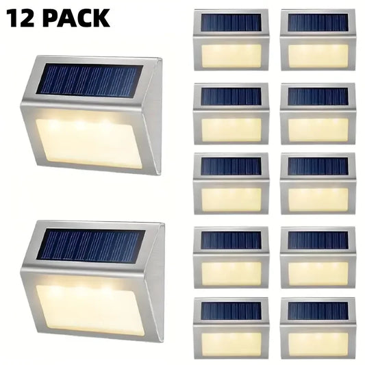 fachgo | 1-12Pack Solar Powered LED Deck Lights LED Solar Lamp Outdoor Stair Lights Stainless Steel for Garden Backyard Patio Wall Fence