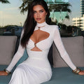 Women's Elegant Cut Out Bodycon Maxi Dress with Long Sleeves
