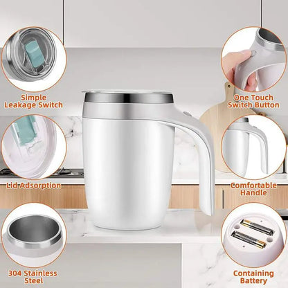 fachgo | Portable Coffee Electric Stirring mug Large Capacity Automatic Blender Cup Stainless Steel Rotating Magnetic home Drinking Tool