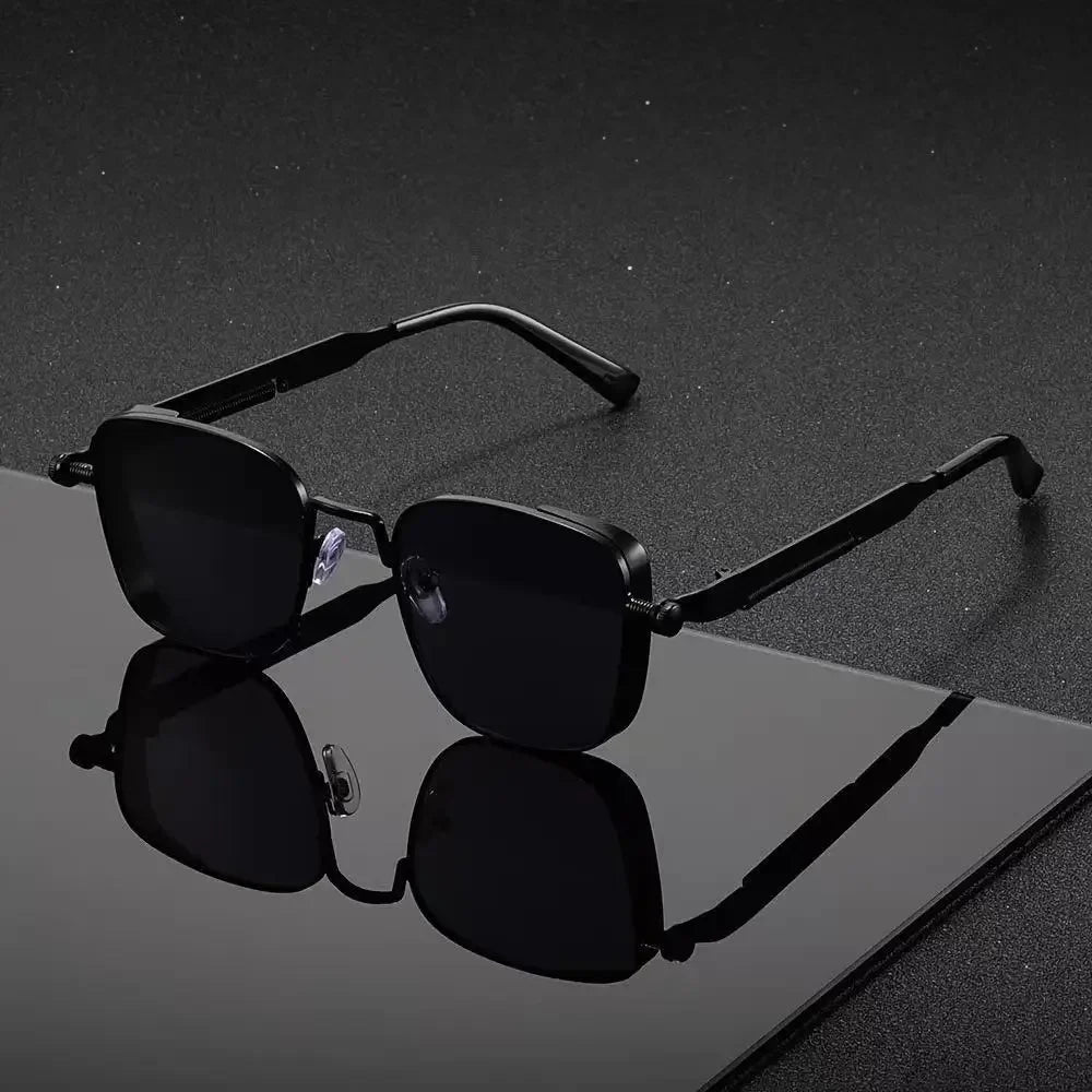 fachgo | Men Driving Sunglasses Vintage Steampunk Square Sunglasses Metal Frame with Spring Hinges Women Eyepiece Trendy Driver 2028