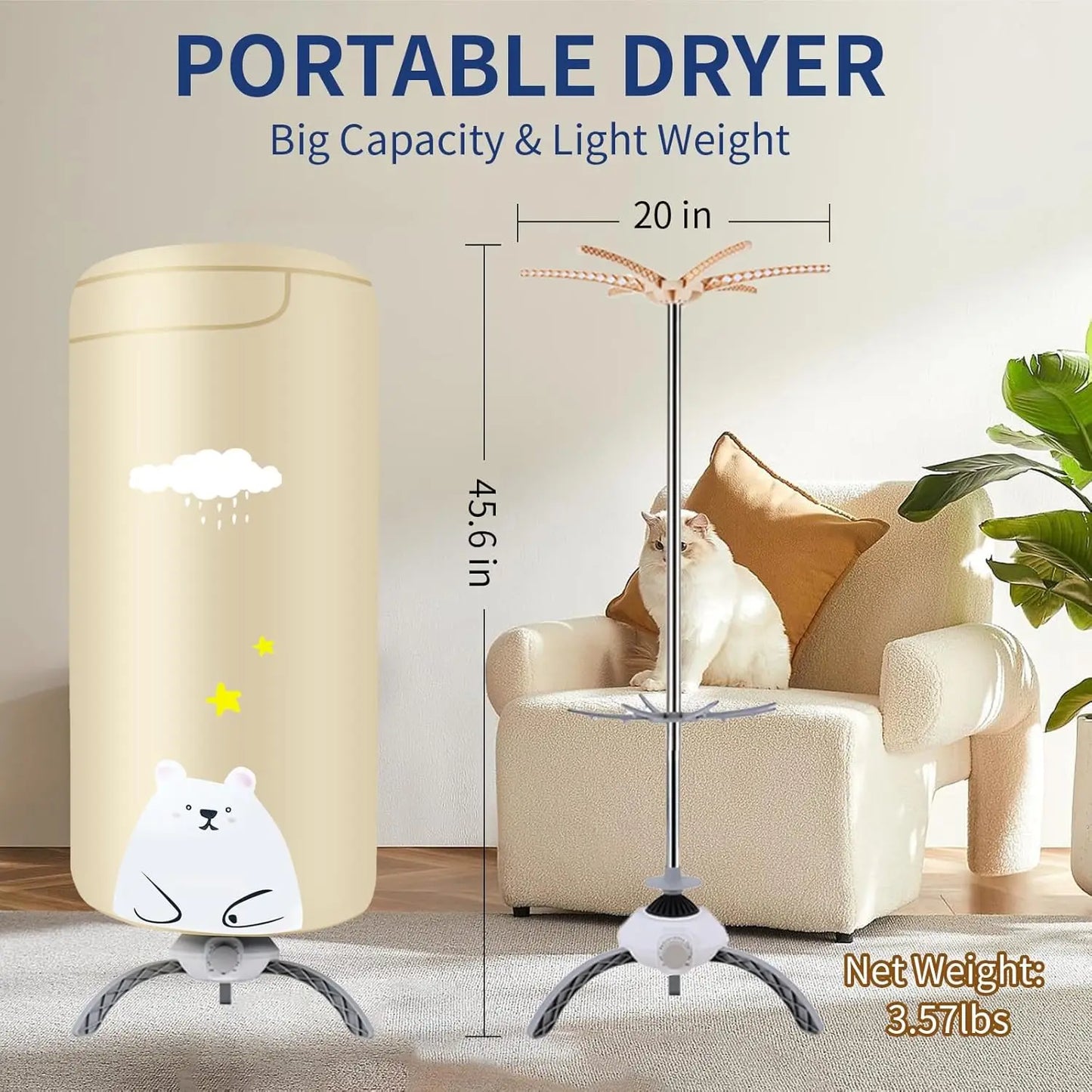 fachgo | 900W Portable Clothes Dryer for Apartments & Travel, Quick-Dry Large Capacity Dryer for Clothes & Shoes