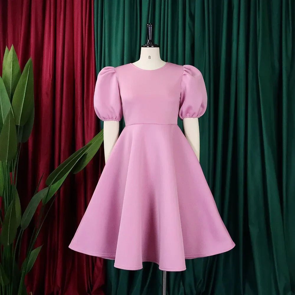 fachgo | Elegant Dresses for Woman 2024 O Neck Short Sleeve High Waisted Pleated Mid Calf Luxury Female Birthday Party Dinner Vestidos
