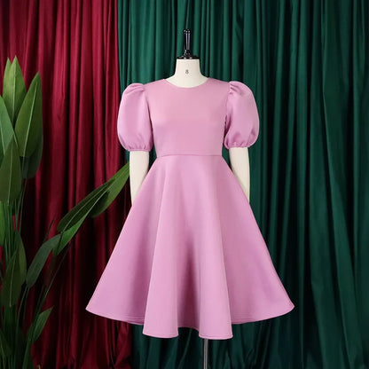 fachgo | Elegant Dresses for Woman 2024 O Neck Short Sleeve High Waisted Pleated Mid Calf Luxury Female Birthday Party Dinner Vestidos