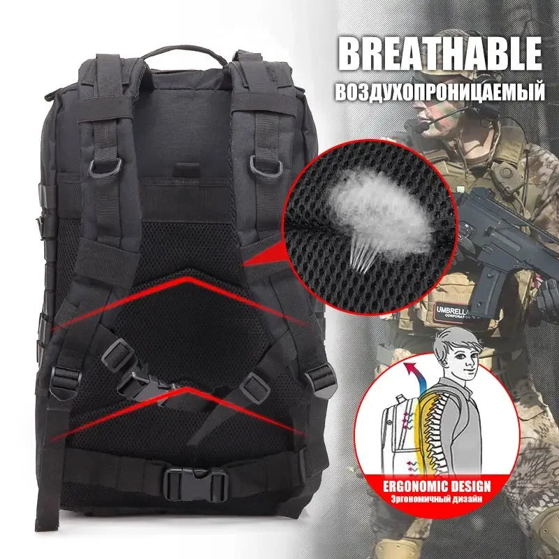 fachgo | 50L Man Tactical Backpacks Outdoor Traveling Bags Outdoor 3P School Pack EDC Molle Pack For Trekking Hunting Bag