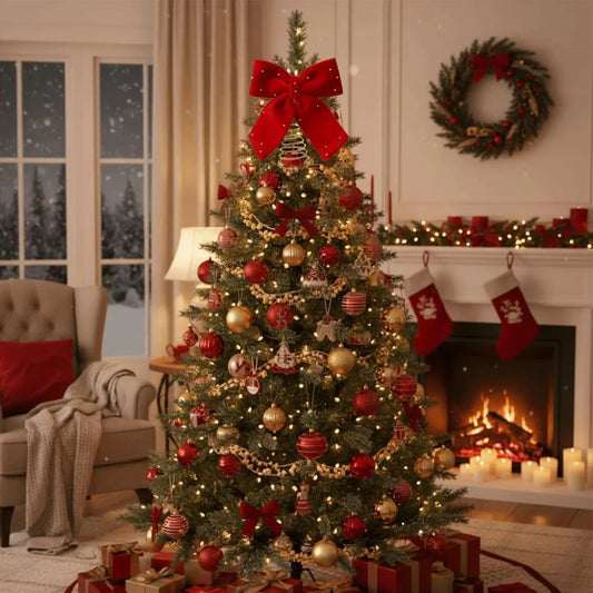 fachgo | Christmas Toppers For Trees Red Large Ornaments Velvet Bows Christmas Tree Decorations For Indoor Outdoor Party Home Decor