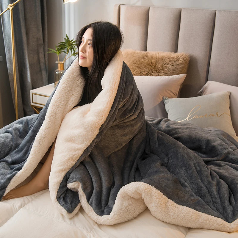 fachgo | Wool Throw Blanket Keep Warm Winter Bed Blankets Double Sided Queen Duvet Cover Camping Double Bed Cover Bedspread On The Bed
