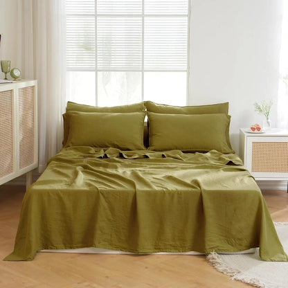 fachgo | Linen Sheets Set,100% French Stone Washed Pure Linen Bed Sheets, 3 Pieces (1 Flat Sheet, 2 Pillowcase) Suitable for Hot Sleepers