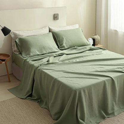 fachgo | Linen Sheets Set,100% French Stone Washed Pure Linen Bed Sheets, 3 Pieces (1 Flat Sheet, 2 Pillowcase) Suitable for Hot Sleepers