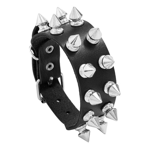 fachgo | 2024 Pu Leather Studded Bracelet Choker Punk Spike Rivets Cuff Black