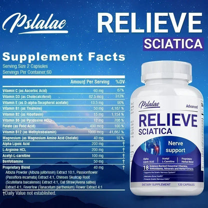 fachgo | Relieve Sciatica Capsules - Contains B Vitamins To Support Sciatic Nerve Health, Soothe Nerves, Boost Energy - 120pcs