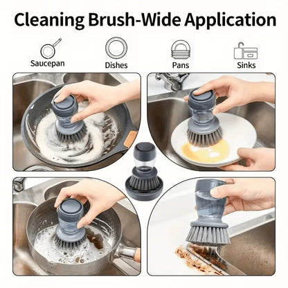 Dishwashing Brush With Soap Dispenser, Kitchen Scrub Brush Suitable For Dishes, Pans, Sinks, Cleaning With Holder Set