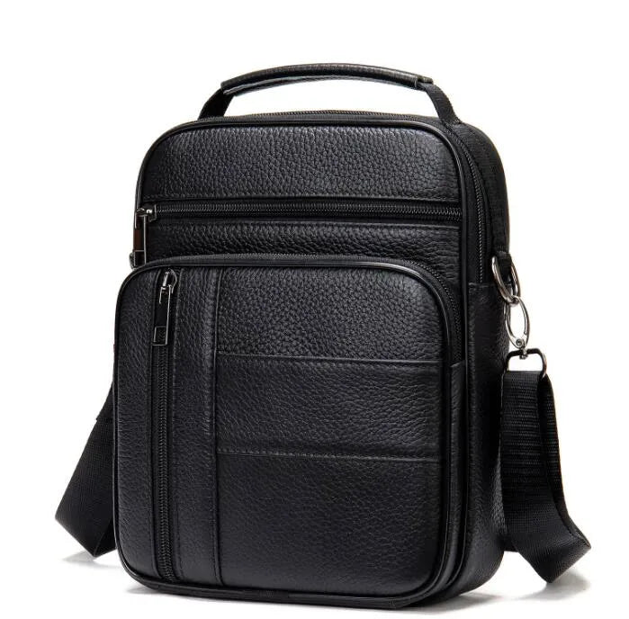 fachgo | Men's Natural Leather Handbag For Tablet Male Genuine Leather Shoulder Bag Small Men Travel Messenger Crossbody Bags Tote