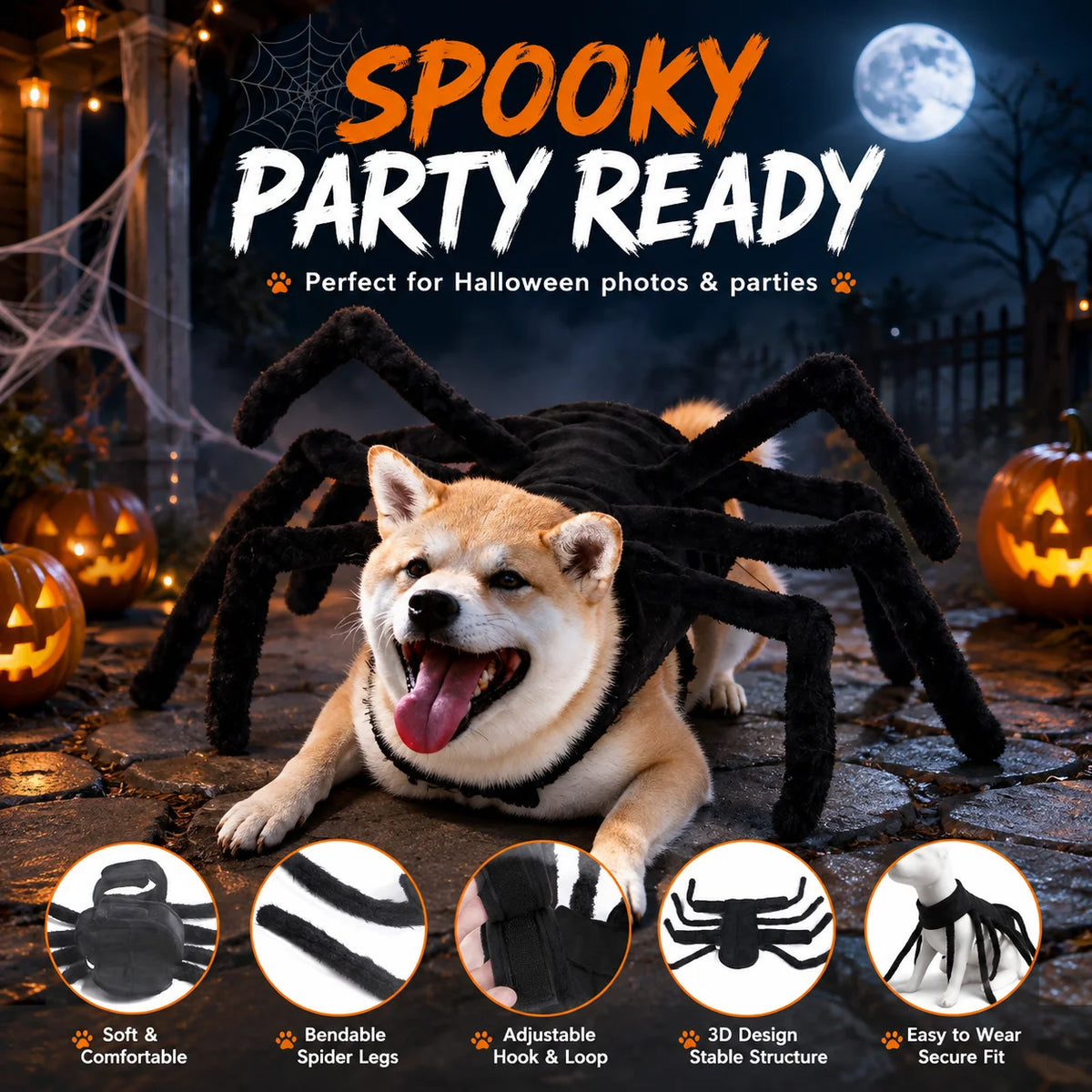 Halloween Spider Pet Costume for Cats Small Medium Dogs Funny Cosplay Outfit Puppy Party Dress Up Costume