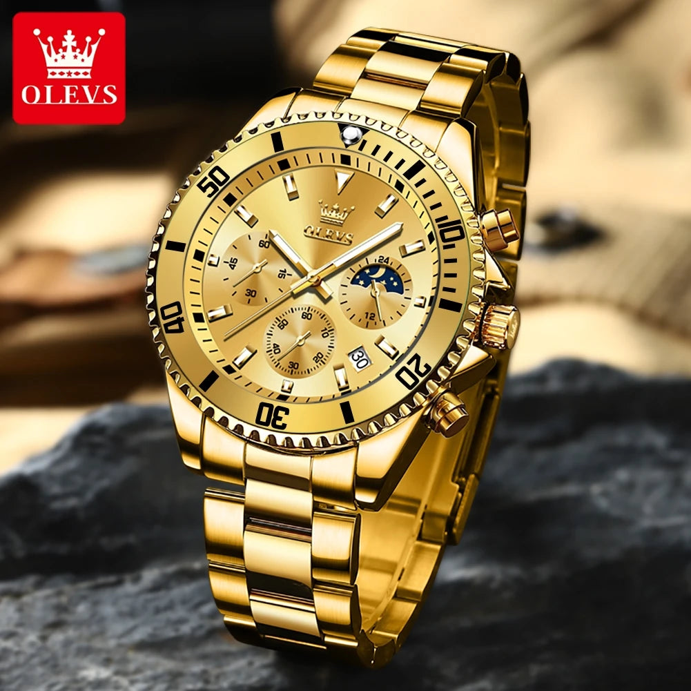 fachgo | OLEVS Watches For Men Classic with Date Dress Luxury Big Face Waterproof Luminous Men's Wrist Watch Stainless Steel Men Watch