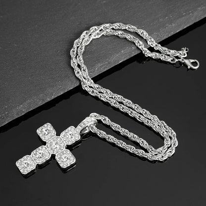 fachgo | 2025 New Hip Hop Cross Pendant Necklace Men 4mm Rhinestone Tennis Chain Iced Sparkling Necklace Women Punk Jewelry Fashion Gift