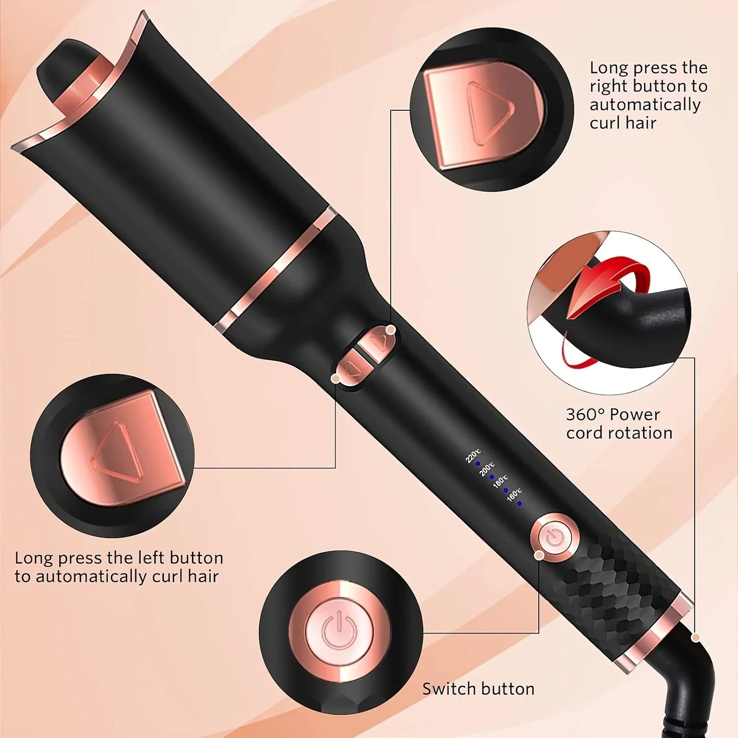 fachgo | Automatic Hair Curler Auto Hair Curling Iron Ceramic Rotating Air Curler Air Spin Wand Styler Curl Machine Magic Hair Curler