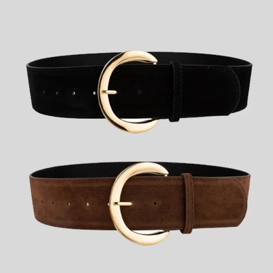 fachgo | Vintage Waist Cincher Belt -Minimalist Suede Wide Belt for Women Adjustable Black Corset Strap with Pin Buckle for Pants Dresses