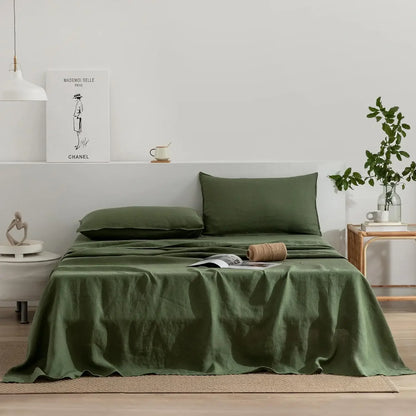 fachgo | Linen Sheets Set,100% French Stone Washed Pure Linen Bed Sheets, 3 Pieces (1 Flat Sheet, 2 Pillowcase) Suitable for Hot Sleepers