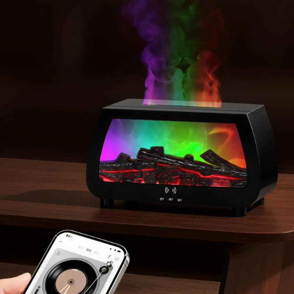 Auto Aroma Diffuser Faux Fireplace Flame Effect Essential Oil Humidifier With Remote Control LED Light Quiet Desktop Diffuser