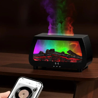 Auto Aroma Diffuser Faux Fireplace Flame Effect Essential Oil Humidifier With Remote Control LED Light Quiet Desktop Diffuser