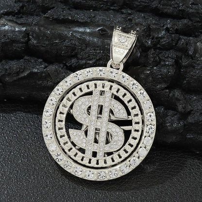 fachgo | Men Hip Hop Big Rotatable US Dollar Money Sign Pendant Necklace 13mm Iced out Cuban Chain Choker Necklace Rap Rock Charm Jewelry