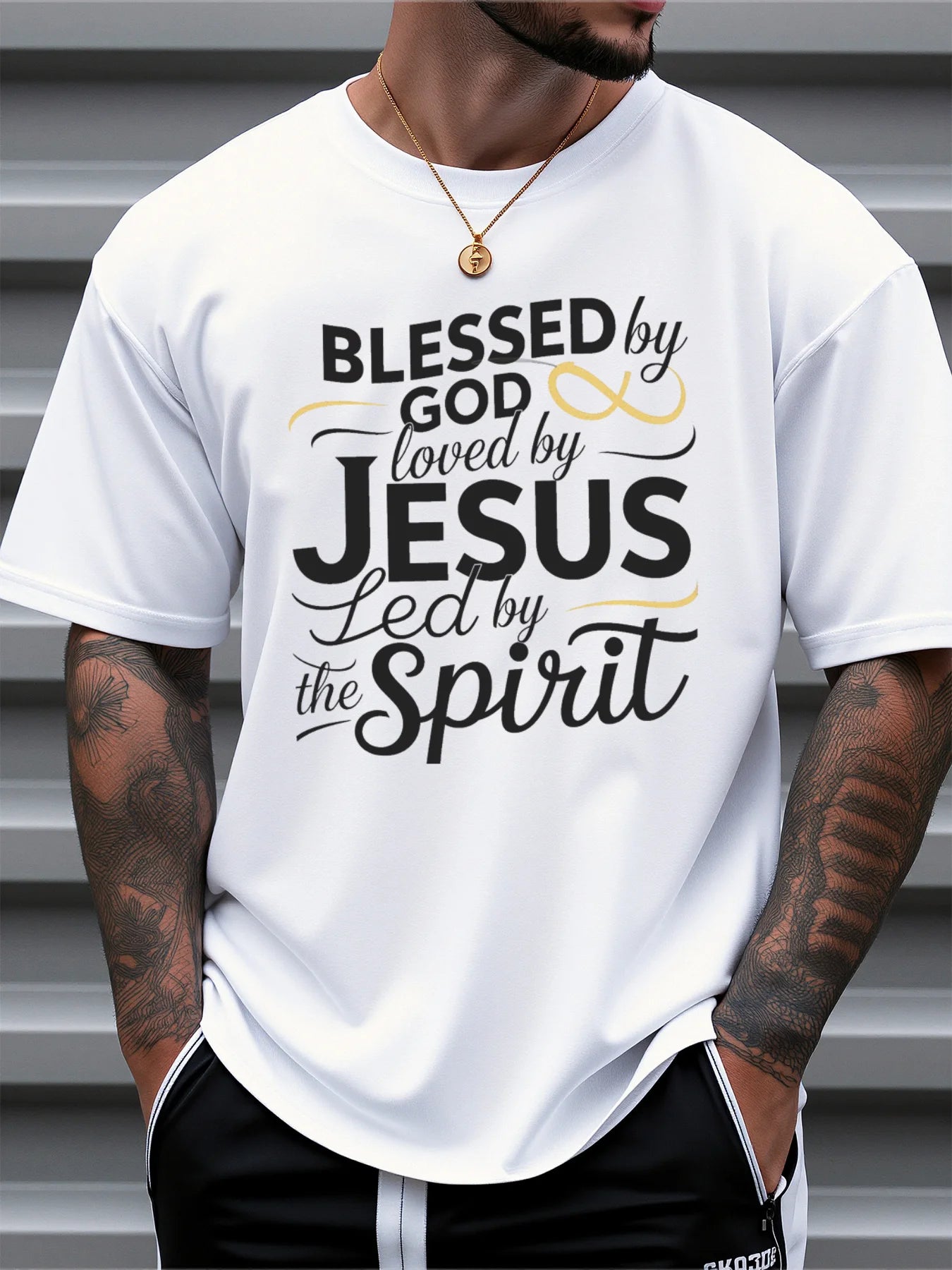 fachgo | T Shirt For Man 100% Cotton Summer Blessed by God Loved by Jesus Casual Slim Fit Round Neck Short Sleeved T-shirt Top
