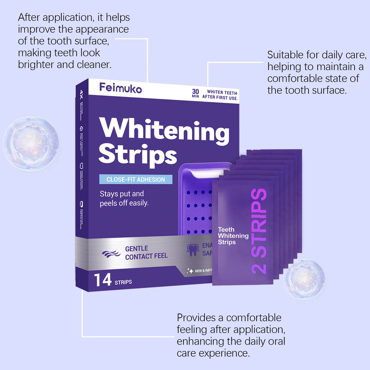 Purple Teeth Whitening Strips – Mint Fresh, Gentle Brightening Patches
