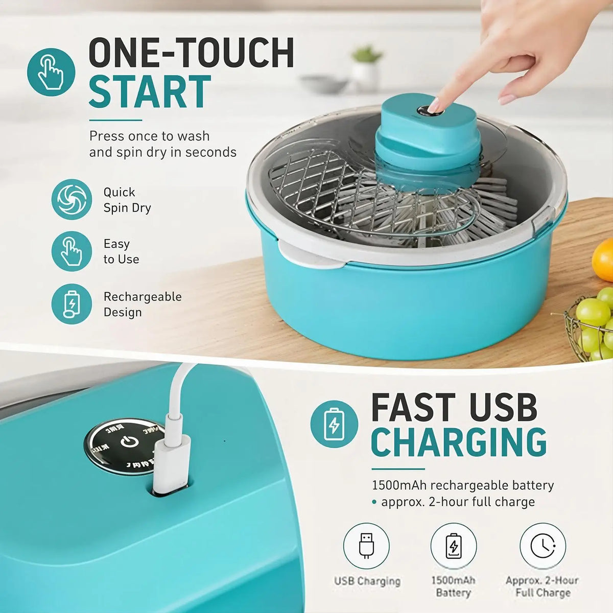 2-in-1 Electric Fruit & Vegetable Washer and Salad Spinner