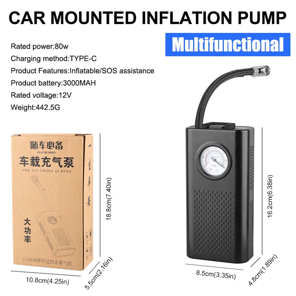 fachgo | Electric Air Compressor USB Charging Portable Bike Pump Multifunctional Electric Tire Pump for Motorbike Auto Bicycle