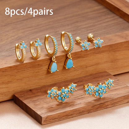 fachgo | 8-Piece Gold-Plated Hoop Earrings Set