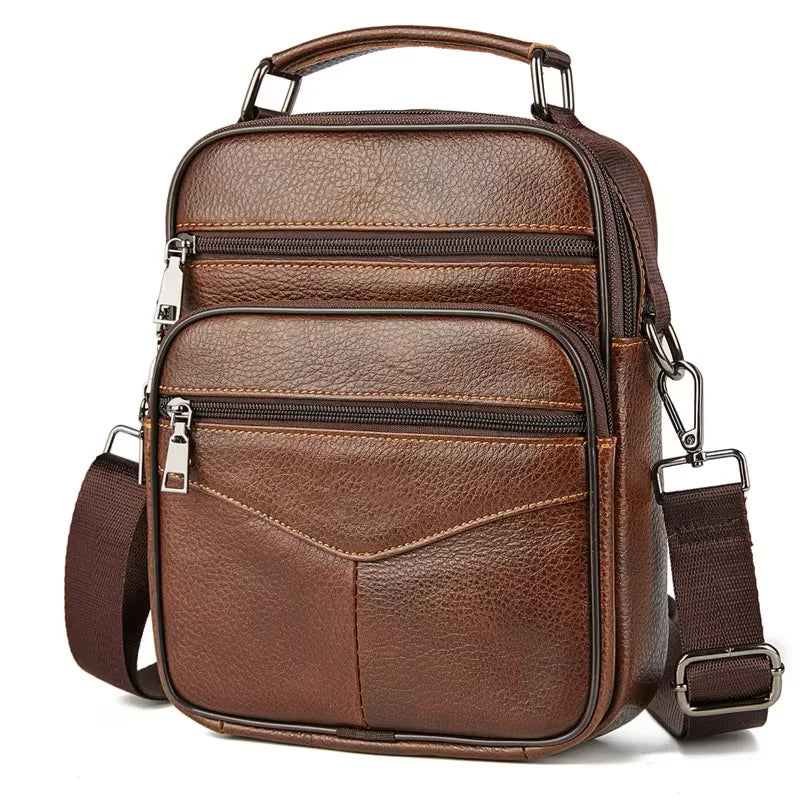 fachgo | Men's Natural Leather Handbag For Tablet Male Genuine Leather Shoulder Bag Small Men Travel Messenger Crossbody Bags Tote