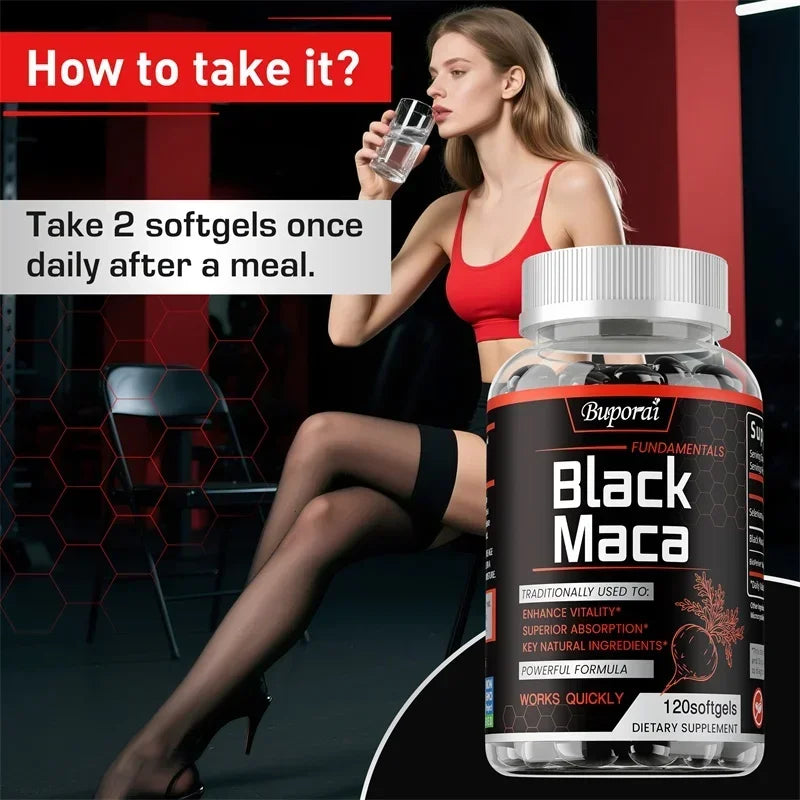 fachgo | Black Maca Supplement - Natural Nergizer, Improve Performance, Energy, Endurance Muscle Mass Improve, Balance Hormones