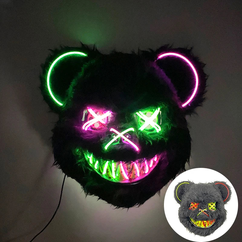 Halloween Light Up Horror Animal Mask LED Luminous Bloody Bear Mask Flashing Neon Cosplay Scary Masquerade Party Mask Supplies