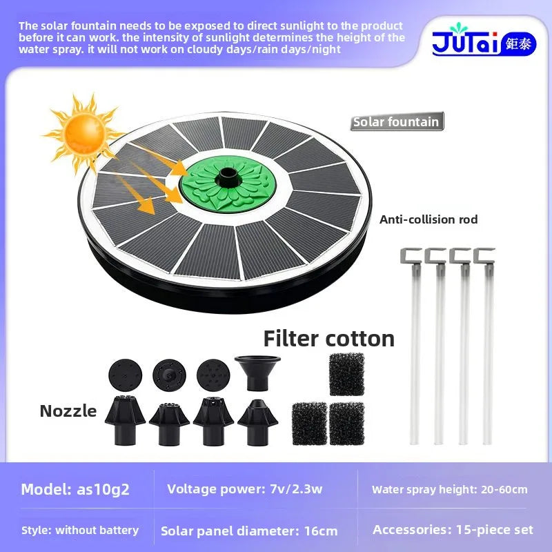 fachgo | Solar Fountain Outdoor Garden Water Feature Floating Bird Bath No Electricity Needed
