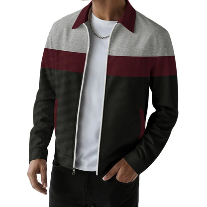 fachgo | Men s Casual Lapel Collar Zip Up Jacket with Patchwork Design Pockets and Stylish Outerwear for Fall Fashion