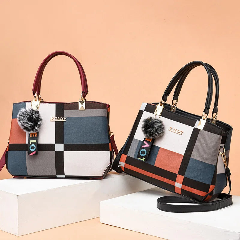 fachgo | Elegant Designer Handbags Women Bags Messenger PU Leather Crossbody Bags Hairball tassen Girls Shoulder Bag Top-hand Tote Bag