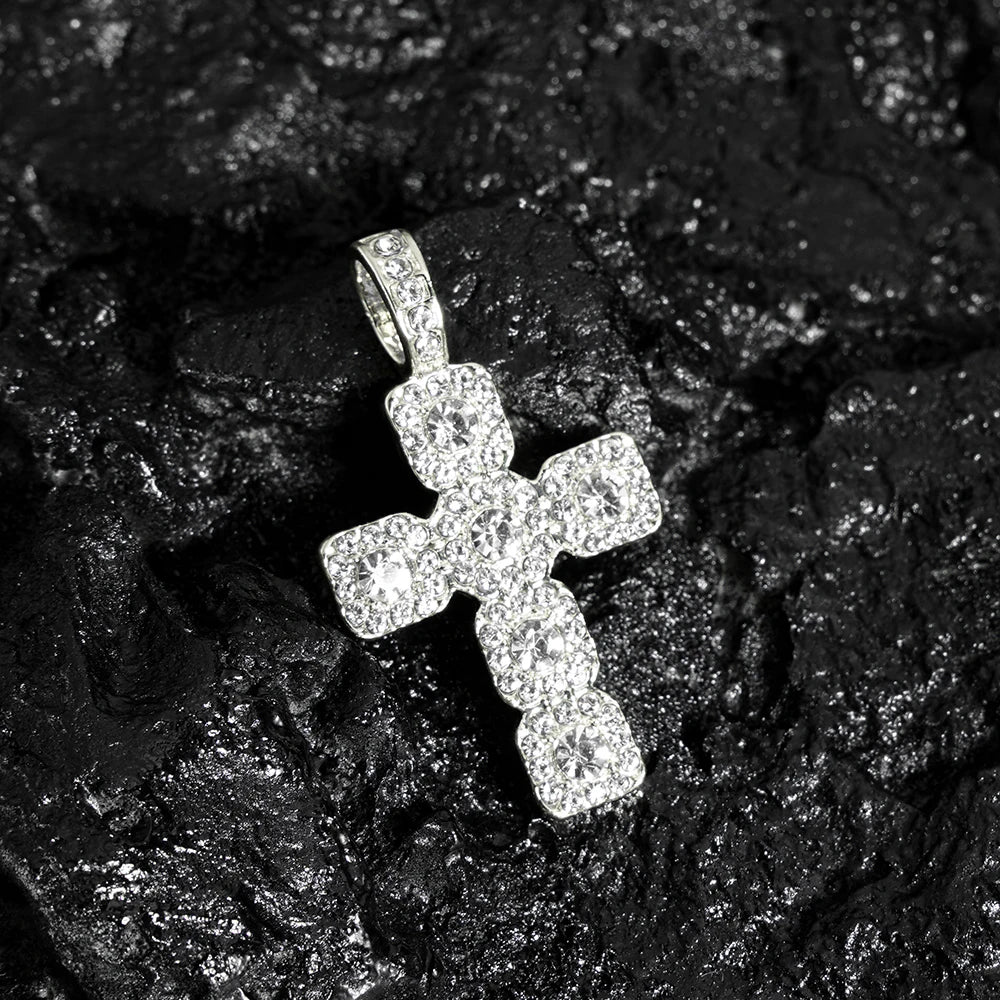fachgo | 2025 New Hip Hop Cross Pendant Necklace Men 4mm Rhinestone Tennis Chain Iced Sparkling Necklace Women Punk Jewelry Fashion Gift