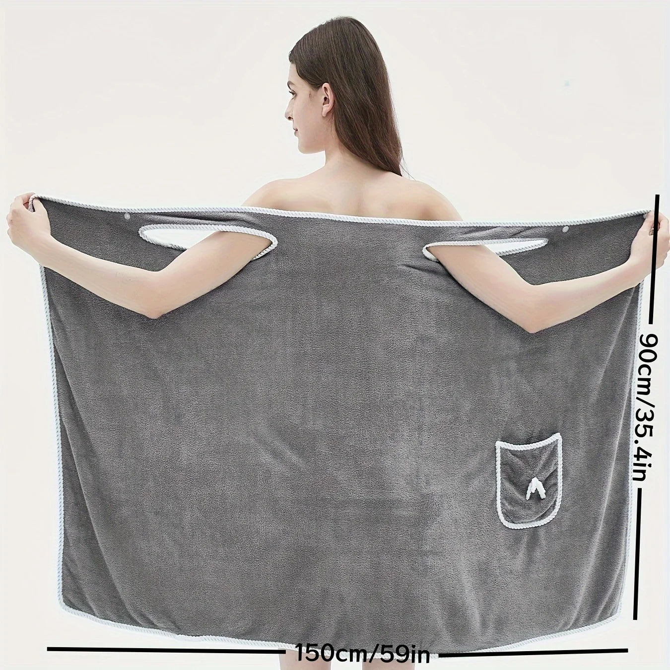 fachgo | Bath Towel Household Women Wearable Wrap Adults Absorb Water Polyester Dry Hair Skirt Long Style Bathroom Washable Bathrobe