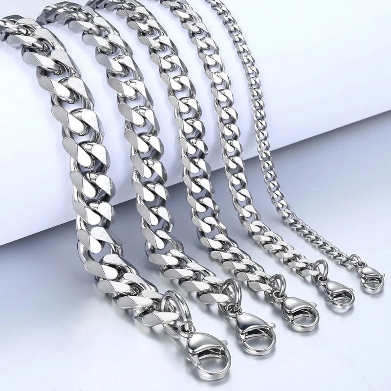 fachgo | New Trendy Cuban Chain Men Bracelet Classic Stainless Steel 3/5/7/9mm